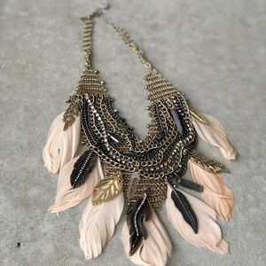 Feather Gold and Rhinestone Layered Necklace